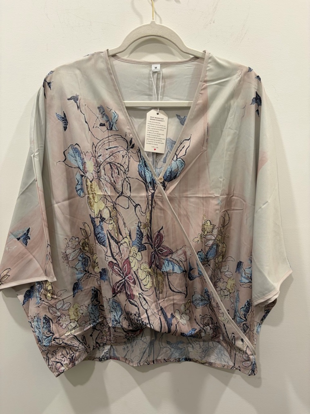Sheer Floral Wrap Tunic in Blush, Blue and Yellow‎ NWT